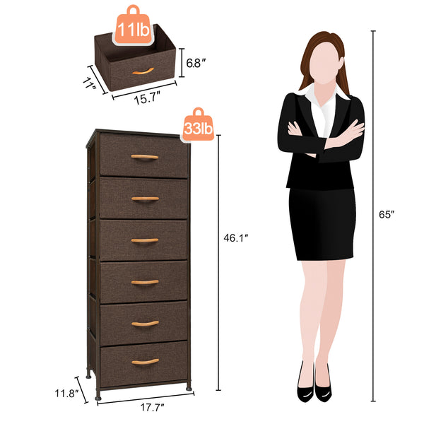 Homeroots 18" Brown Steel And Fabric Six Drawer Chest  Steel And Fabric 484696