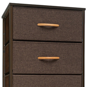 HomeRoots 18" Stylish Steel and Fabric Six Drawer Chest for Space-Saving Storage in Small Rooms and Closets Brown 484696