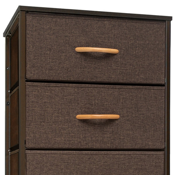 HomeRoots 18" Stylish Steel and Fabric Six Drawer Chest for Space-Saving Storage in Small Rooms and Closets Brown 484696