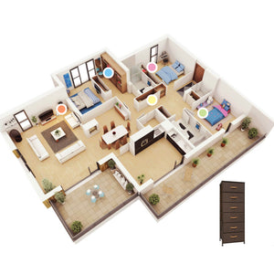 Homeroots 18" Brown Steel And Fabric Six Drawer Chest  Steel And Fabric 484696