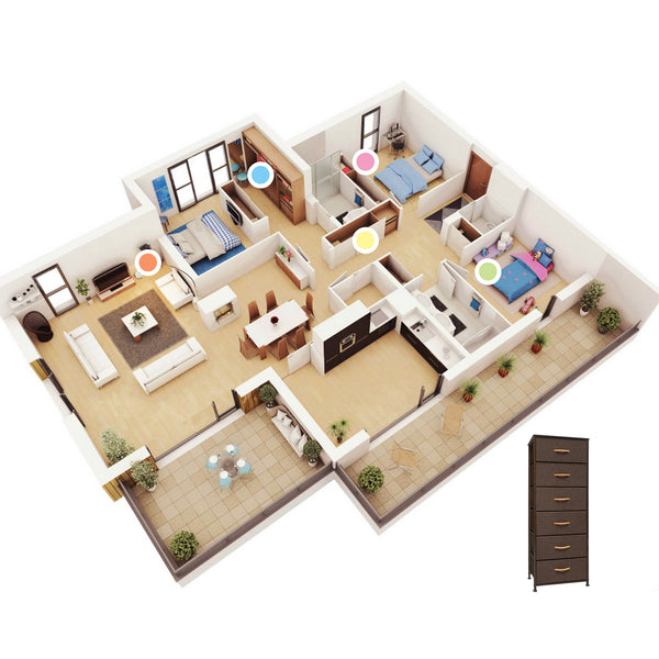 Homeroots 18" Brown Steel And Fabric Six Drawer Chest  Steel And Fabric 484696