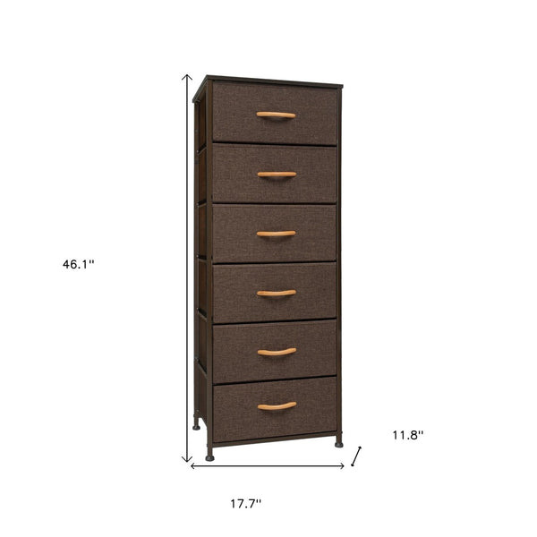 HomeRoots 18" Stylish Steel and Fabric Six Drawer Chest for Space-Saving Storage in Small Rooms and Closets Brown 484696