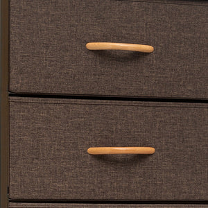 HomeRoots 18" Stylish Steel and Fabric Six Drawer Chest for Space-Saving Storage in Small Rooms and Closets Brown 484696