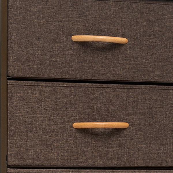 HomeRoots 18" Stylish Steel and Fabric Six Drawer Chest for Space-Saving Storage in Small Rooms and Closets Brown 484696