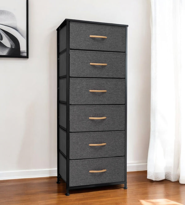 Homeroots 18" Gray And Black Steel And Fabric Six Drawer Chest  Steel And Fabric 484697