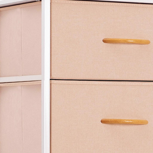 HomeRoots 18" Stylish Steel and Fabric Six Drawer Dresser – Space-Saving Storage Solution for Any Room Pink, White 484698