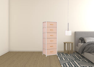Homeroots 18" Pink And White Steel And Fabric Six Drawer Chest  Steel And Fabric 484698
