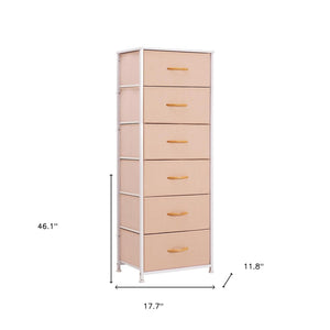 HomeRoots 18" Stylish Steel and Fabric Six Drawer Dresser – Space-Saving Storage Solution for Any Room Pink, White 484698