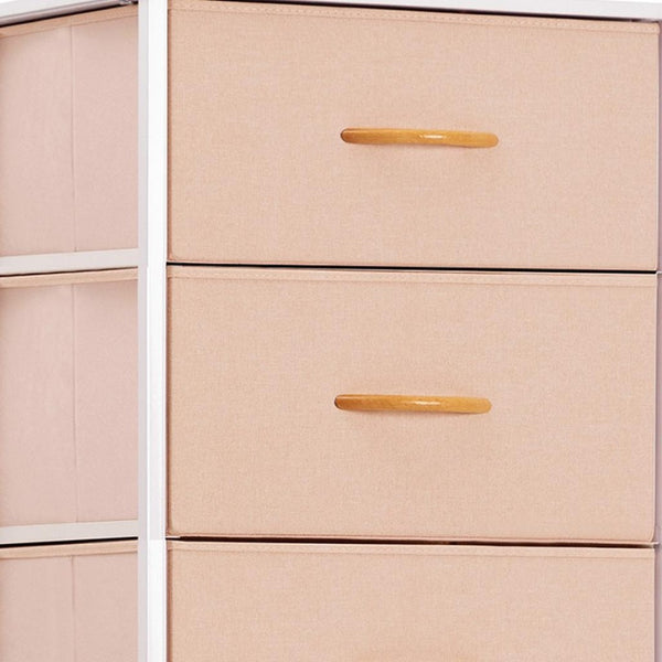 HomeRoots 18" Stylish Steel and Fabric Six Drawer Dresser – Space-Saving Storage Solution for Any Room Pink, White 484698