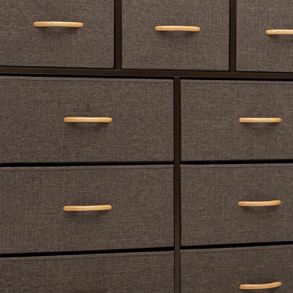 HomeRoots 39" Triple Dresser - Space-Saving Nine Drawer Storage Solution with Durable Steel & Fabric Design Brown 484699