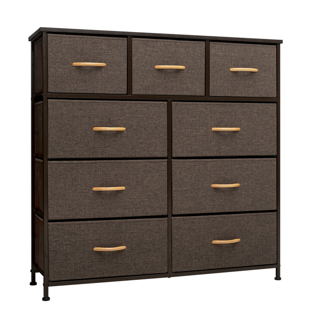 Homeroots 39" Brown Steel And Fabric Nine Drawer Triple Dresser  Steel And Fabric 484699