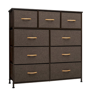 Homeroots 39" Brown Steel And Fabric Nine Drawer Triple Dresser  Steel And Fabric 484699