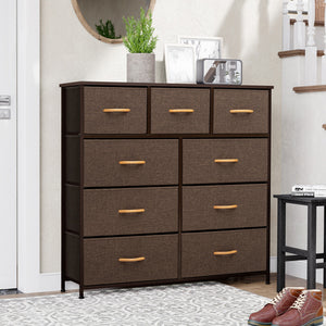 Homeroots 39" Brown Steel And Fabric Nine Drawer Triple Dresser  Steel And Fabric 484699