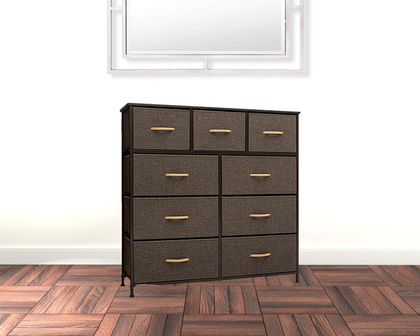 Homeroots 39" Brown Steel And Fabric Nine Drawer Triple Dresser  Steel And Fabric 484699