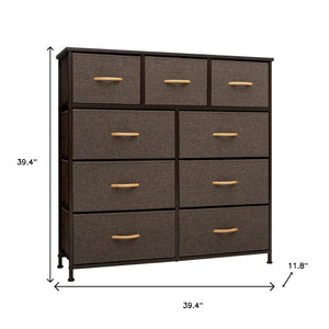 HomeRoots 39" Triple Dresser - Space-Saving Nine Drawer Storage Solution with Durable Steel & Fabric Design Brown 484699