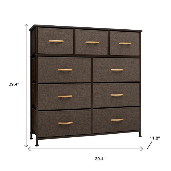 HomeRoots 39" Triple Dresser - Space-Saving Nine Drawer Storage Solution with Durable Steel & Fabric Design Brown 484699