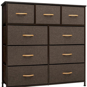 HomeRoots 39" Triple Dresser - Space-Saving Nine Drawer Storage Solution with Durable Steel & Fabric Design Brown 484699