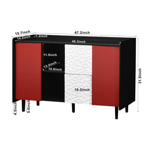 English Elm Sideboard Buffet Cabinet - Modern Black & Red Storage Solution With Drawers & Open Shelves For Style W409P176598-GIGA