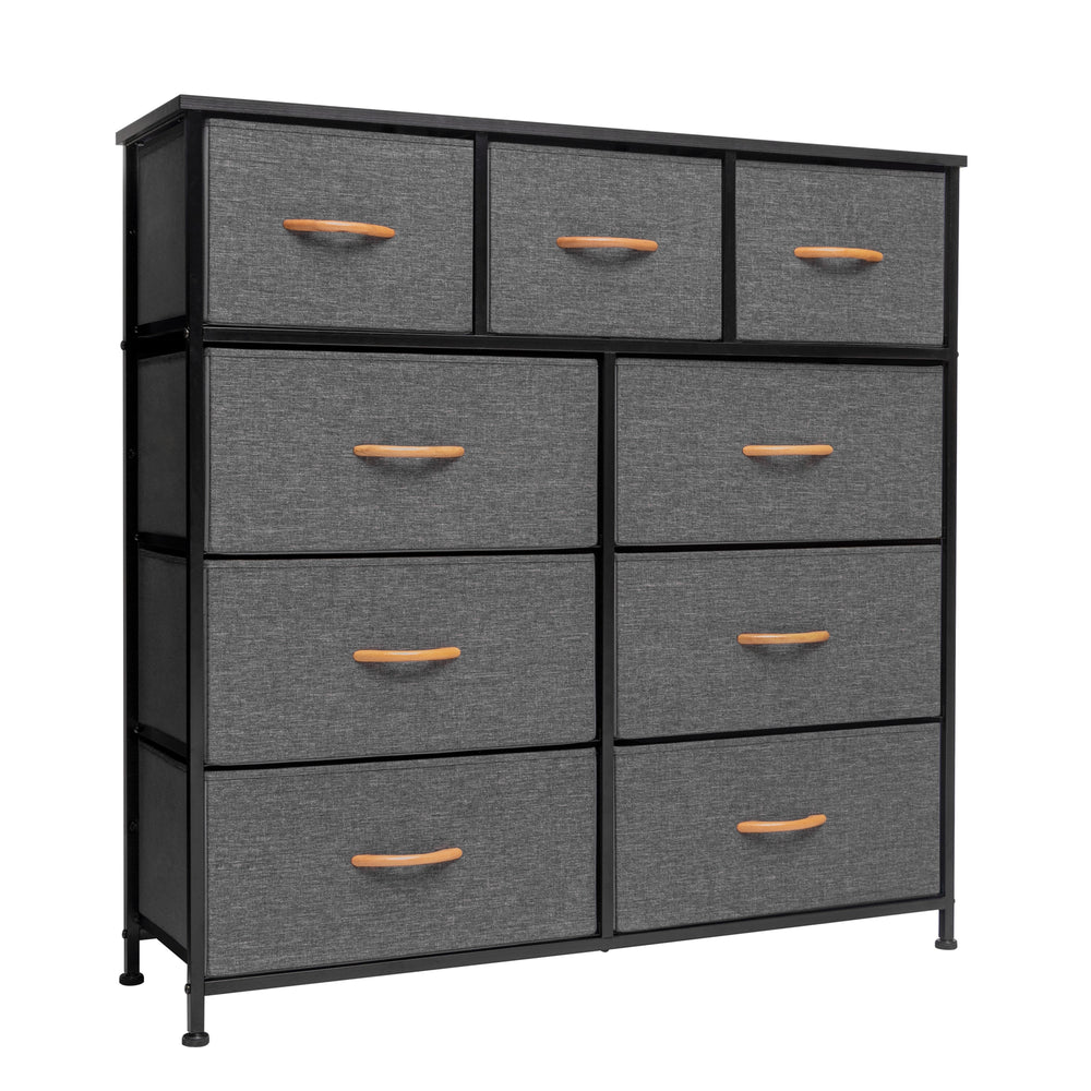 Homeroots 39" Gray And White Steel And Fabric Nine Drawer Triple Dresser  Steel And Fabric 484700