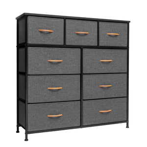 Homeroots 39" Gray And White Steel And Fabric Nine Drawer Triple Dresser  Steel And Fabric 484700