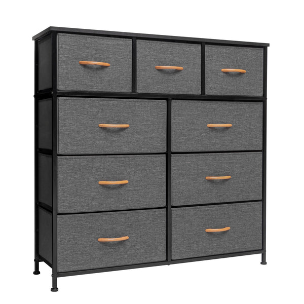 Homeroots 39" Gray And White Steel And Fabric Nine Drawer Triple Dresser  Steel And Fabric 484700