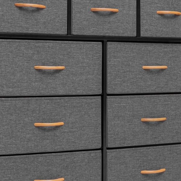 HomeRoots 39" Triple Dresser - Space-Saving Nine Drawer Storage Solution with Durable Steel & Fabric Design Gray, White 484700