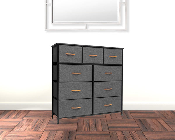 Homeroots 39" Gray And White Steel And Fabric Nine Drawer Triple Dresser  Steel And Fabric 484700