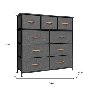 HomeRoots 39" Triple Dresser - Space-Saving Nine Drawer Storage Solution with Durable Steel & Fabric Design Gray, White 484700