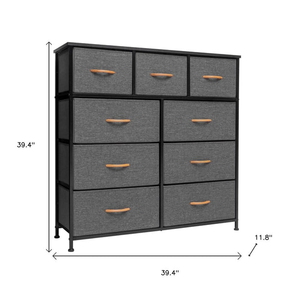 HomeRoots 39" Triple Dresser - Space-Saving Nine Drawer Storage Solution with Durable Steel & Fabric Design Gray, White 484700