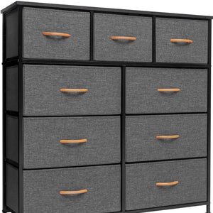 HomeRoots 39" Triple Dresser - Space-Saving Nine Drawer Storage Solution with Durable Steel & Fabric Design Gray, White 484700