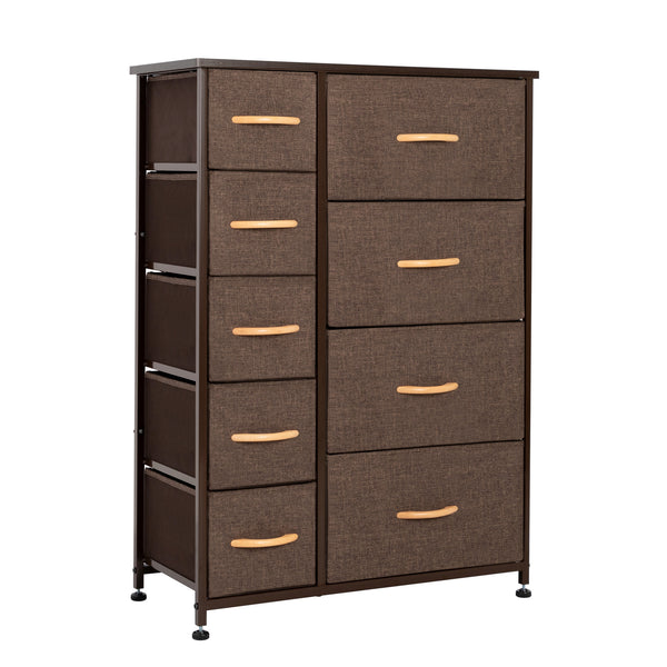 Homeroots 27" Brown Steel And Fabric Nine Drawer Combo Dresser  Steel And Fabric 484701