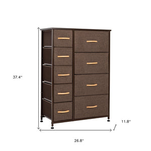 HomeRoots 27" Steel and Fabric Nine Drawer Combo Dresser for Smart Space-Saving Storage in Modern Decor Brown 484701