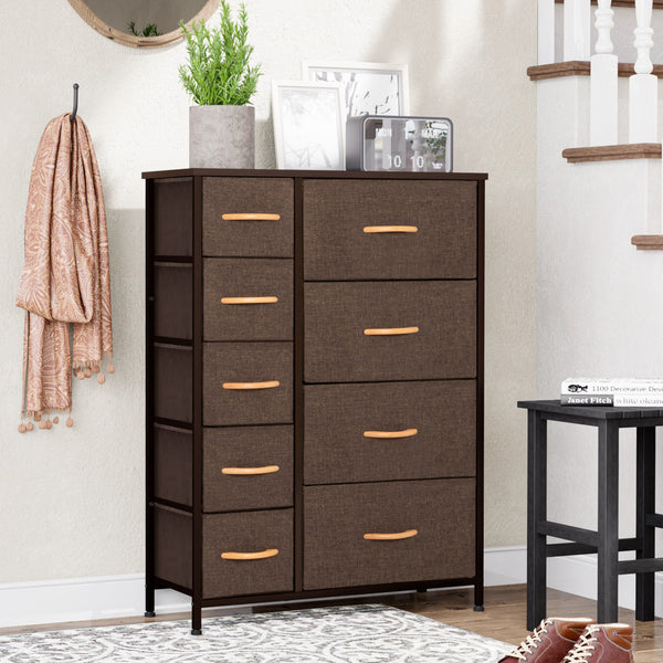 Homeroots 27" Brown Steel And Fabric Nine Drawer Combo Dresser  Steel And Fabric 484701