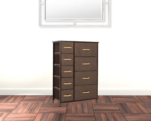 Homeroots 27" Brown Steel And Fabric Nine Drawer Combo Dresser  Steel And Fabric 484701