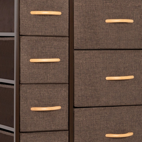 HomeRoots 27" Steel and Fabric Nine Drawer Combo Dresser for Smart Space-Saving Storage in Modern Decor Brown 484701