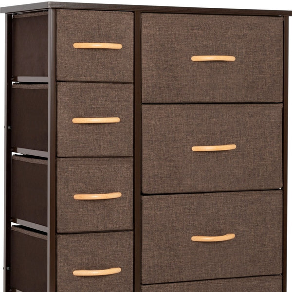 HomeRoots 27" Steel and Fabric Nine Drawer Combo Dresser for Smart Space-Saving Storage in Modern Decor Brown 484701