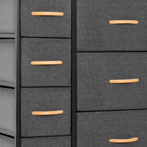 HomeRoots 27" Steel and Fabric Nine Drawer Combo Dresser for Smart Space-Saving Storage in Modern Decor Gray, Black 484702