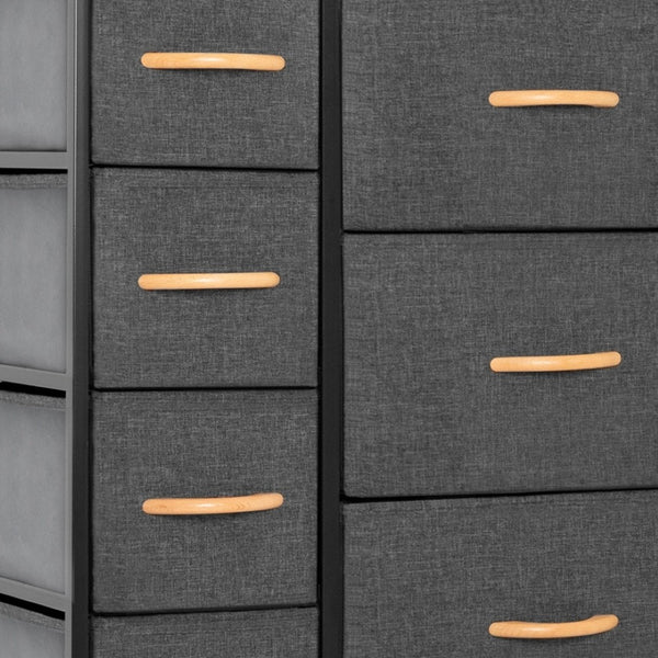 HomeRoots 27" Steel and Fabric Nine Drawer Combo Dresser for Smart Space-Saving Storage in Modern Decor Gray, Black 484702