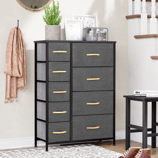 Homeroots 27" Gray And Black Steel And Fabric Nine Drawer Combo Dresser  Steel And Fabric 484702