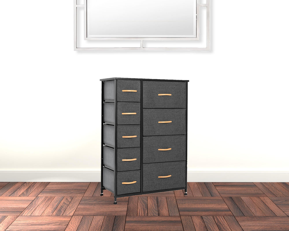 Homeroots 27" Gray And Black Steel And Fabric Nine Drawer Combo Dresser  Steel And Fabric 484702