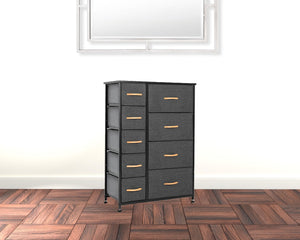 Homeroots 27" Gray And Black Steel And Fabric Nine Drawer Combo Dresser  Steel And Fabric 484702