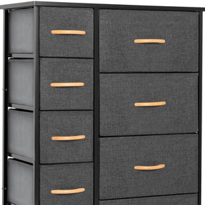 HomeRoots 27" Steel and Fabric Nine Drawer Combo Dresser for Smart Space-Saving Storage in Modern Decor Gray, Black 484702
