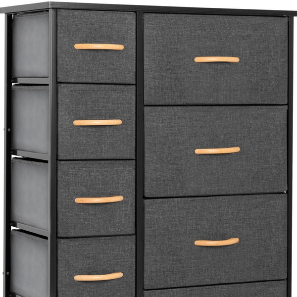 HomeRoots 27" Steel and Fabric Nine Drawer Combo Dresser for Smart Space-Saving Storage in Modern Decor Gray, Black 484702