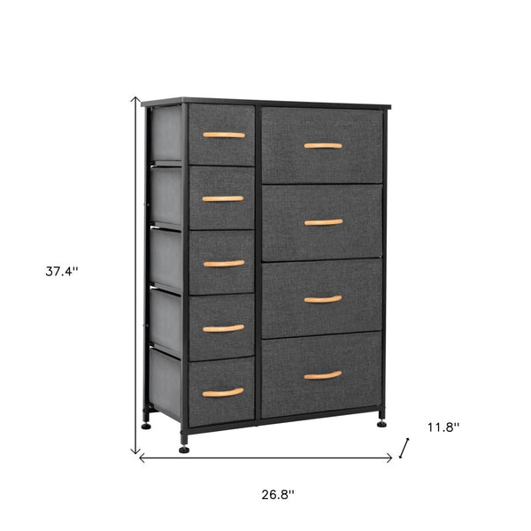 HomeRoots 27" Steel and Fabric Nine Drawer Combo Dresser for Smart Space-Saving Storage in Modern Decor Gray, Black 484702