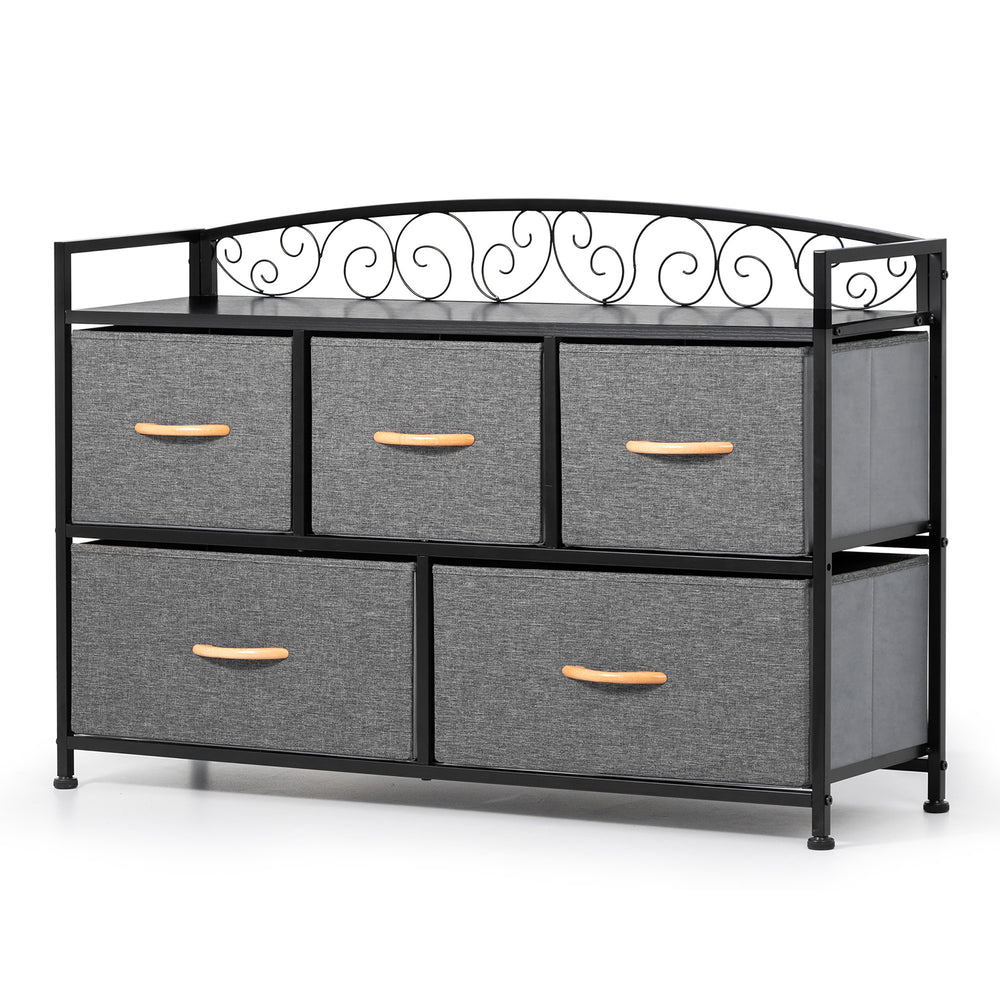 Homeroots 39" Gray And Black Steel And Fabric Five Drawer Combo Dresser  Steel And Fabric 484703