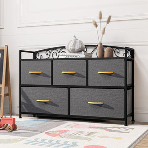 Homeroots 39" Gray And Black Steel And Fabric Five Drawer Combo Dresser  Steel And Fabric 484703