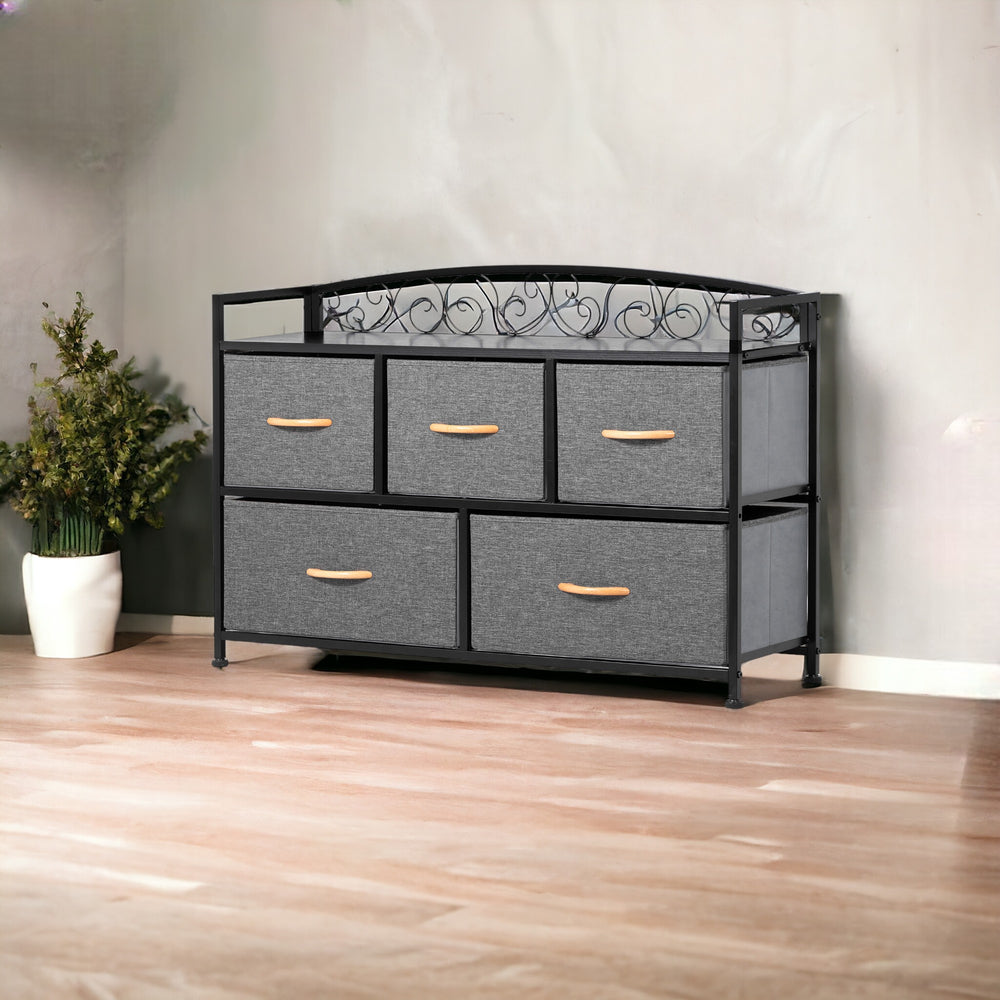 Homeroots 39" Gray And Black Steel And Fabric Five Drawer Combo Dresser  Steel And Fabric 484703