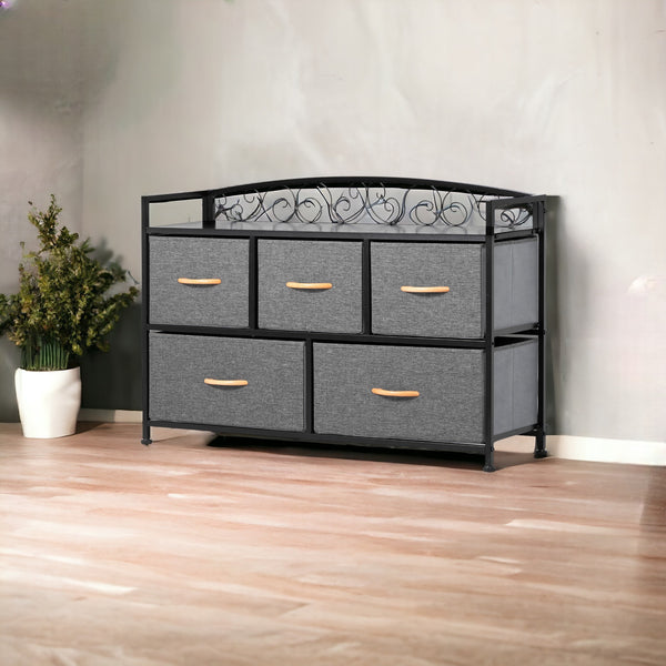 Homeroots 39" Gray And Black Steel And Fabric Five Drawer Combo Dresser  Steel And Fabric 484703
