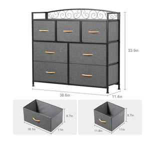 Homeroots 39" Gray And Black Steel And Fabric Seven Drawer Combo Dresser  Steel And Fabric 484704