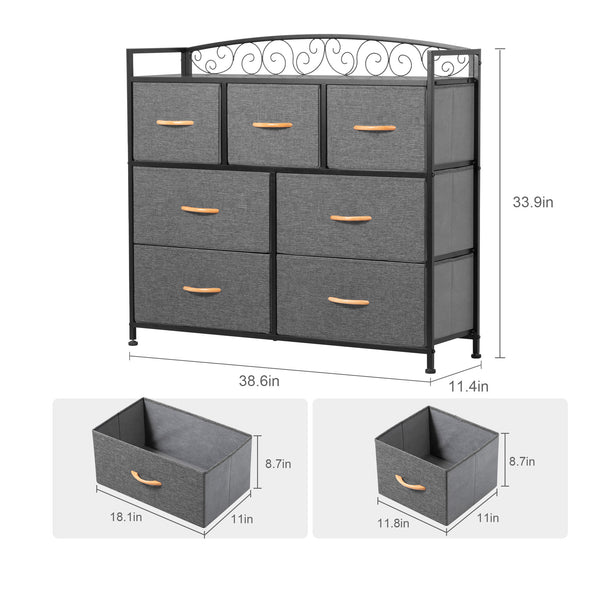 Homeroots 39" Gray And Black Steel And Fabric Seven Drawer Combo Dresser  Steel And Fabric 484704